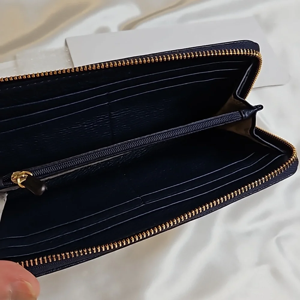 Michael Kors Zip Around Wallet clutch NAVY BLUE Gold Hardware - Picture 7 of 12